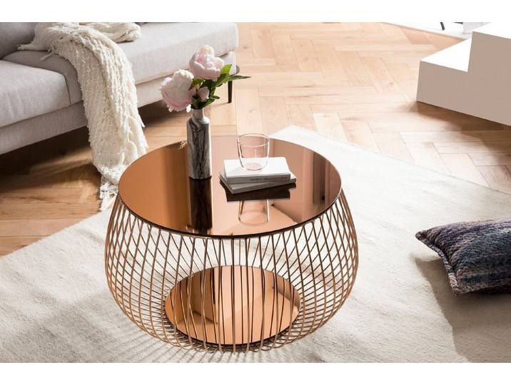 SalesFever Couchtisch Coffeetable: Stilvolle Wohnzimmer-Ergänzung, Kristallklare Eleganz mit Marmoroptik, rosegoldfarben