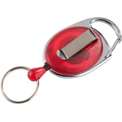 Ausziehbarer Schlüsselanhänger mit Clip rot, transparent, ABS-Kunststoff, Metall