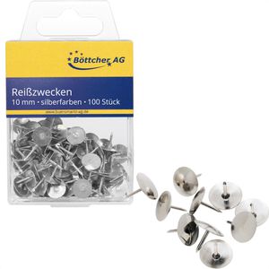 Böttcher-AG Reißzwecken, silber, 10 mm Kopfdurchmesser, 100 Stück