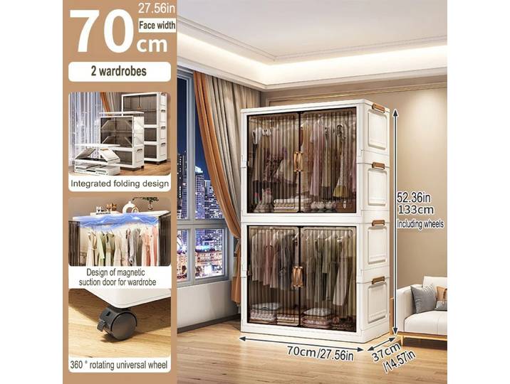 Armoire de rangement pliable multifonction de 70 cm, armoire anti-poussière, armoire à articles divers, organisateur de placard, coffre de rangement