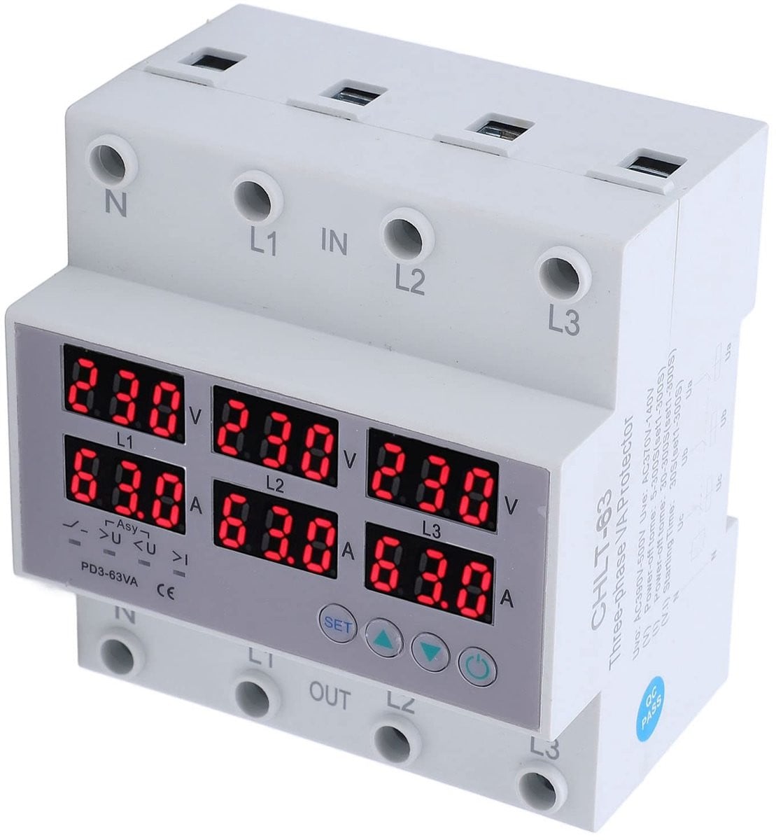 Store_7 Driefasige Digitale Voltmeter met Overspanningsbeveiliging AC 390-500V Wit