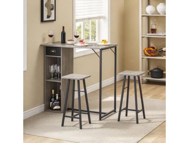 IDEALHOUSE 3-teiliger Bar-Table mit Barstuhl-Satz für Restaurants 3 Lagerraum, 2 gepolsterte Stühle, riesiger Tischtopf 91 x 50 cm, MDF + stabiler Stahlrahmen