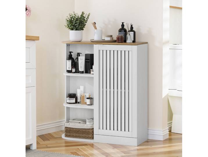 Meubliv Armoire D'Angle Salle De Bain Blanche Et Décor Chêne 68x25x76 Cm\, Étagères Réglables
