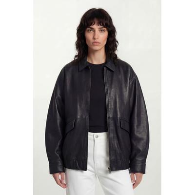 Lederjacke TRUEPRODIGY "Nova Oversize Lederjacke mit Eingrifstaschen", Damen, Gr. S, schwarz, Obermaterial: 100% Schafsleder sheepskin., Jacken