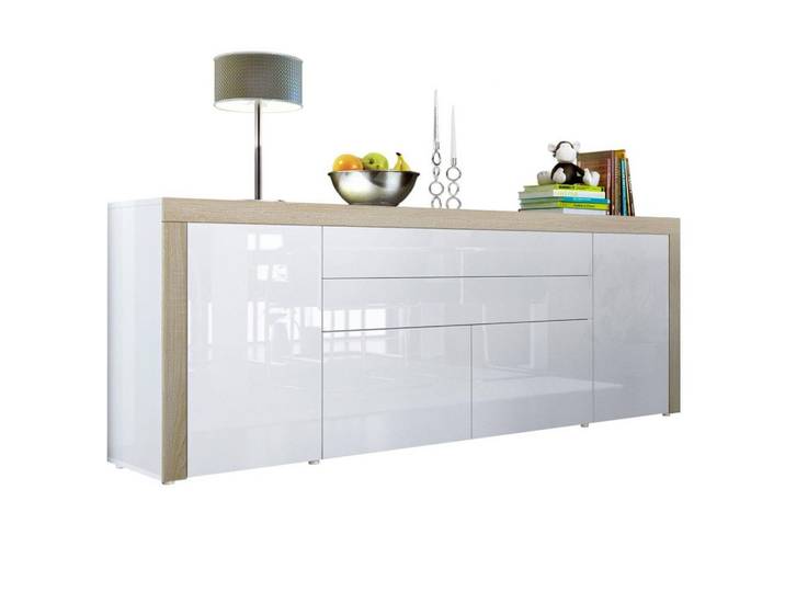 SIDEBOARD La Paz Weiß Hochglanz / Eiche sägerau