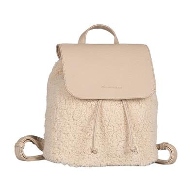 Rucksack TOM TAILOR "Zelina", Gr. B/H/T: 27cm x 27cm x 10cm, beige, Textil, Rucksäcke Rucksack, Damen Freizeitrucksack, Cityrucksack in Plüsch-Optik