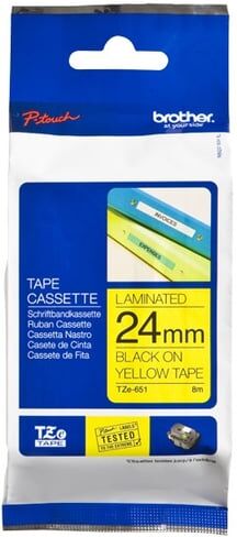 Brother TZe-651 fita 24mm texto preto sobre amarelo (8M)