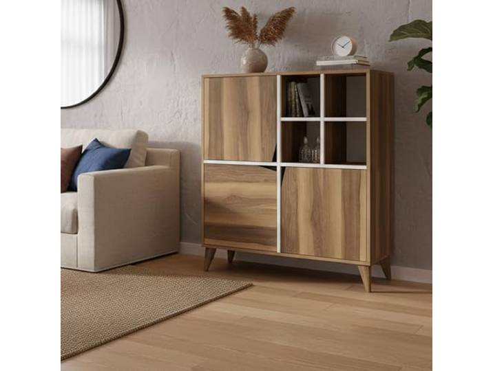 Dmora Sideboard Wazn 100x30x115 cm Braun, 3 Böden, 8 Fächer