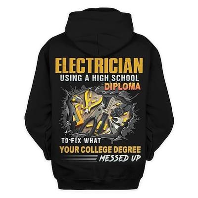 Herren Elektriker Hoodie - Lustiger Grafik Sweatshirt mit High School Diplom vs. College Abschluss Humor