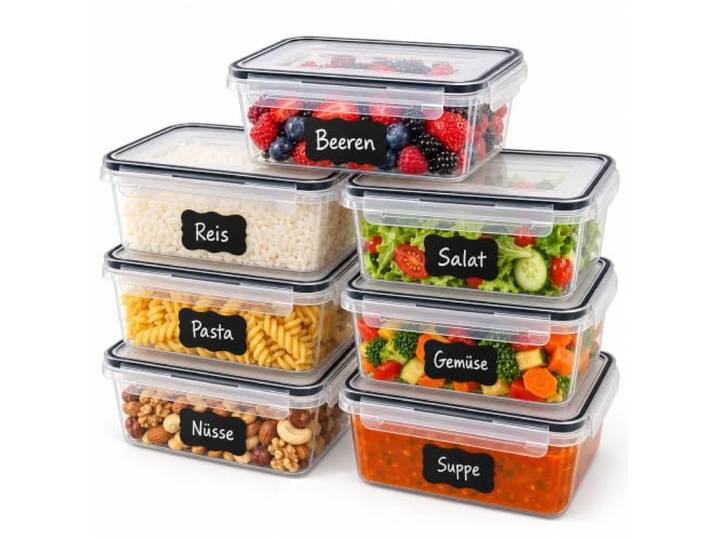 Relaxdays Boîtes alimentaires\, transparentes lot de 7\, 840 ml\, plastique\, clips hermétiques\, micro-ondes