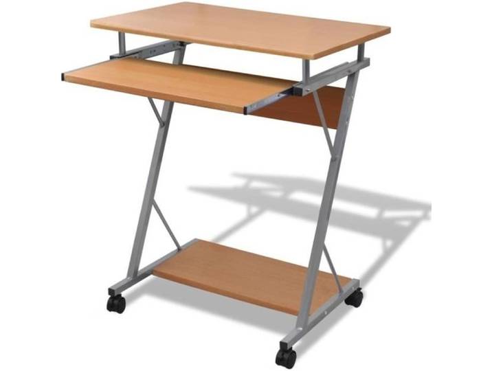 Bureau informatique roulant Table informatique Meuble de bureau pour Ordinateur Brune - 60 x 40 x 75 cm