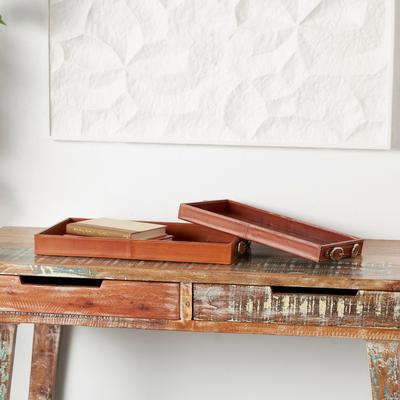 ARCILLA ELEMENTAL Leather Nesting Tray with Buckle Handles (Set of 2) - Brown or Dark Brown