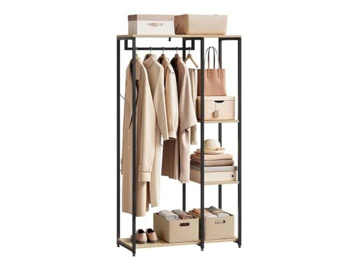WOLTU Portemanteau Portant à vêtements avec étagère en Aggloméré et métal\,Porte-vêtements 90x40x167cm Noir+Chêne Clair