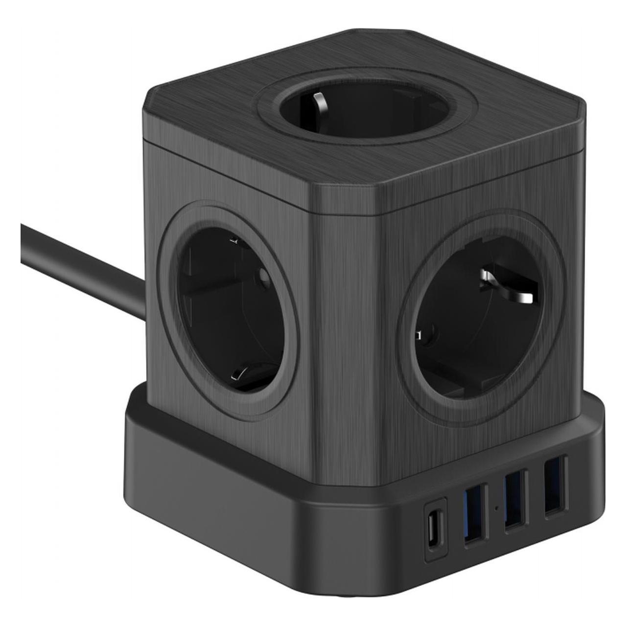 Newell GaN Power Cube 9in1 Kraftwürfel - Schwarz (9x, CEE 7/4, USB-A, USB-C, 1.50 m) (NEWELL)
