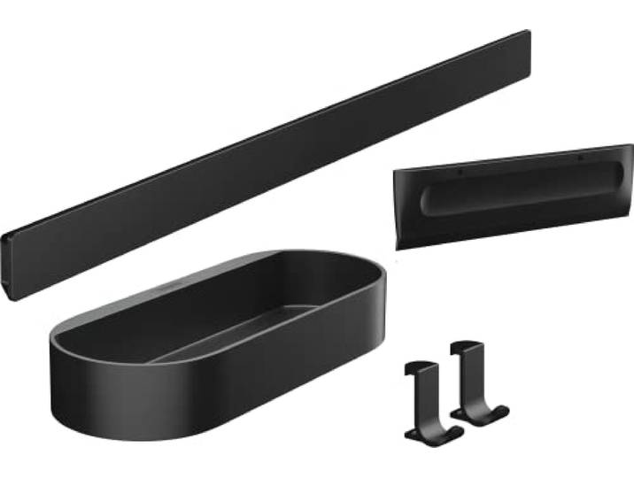 hansgrohe WallStoris - Duschset, Zubehör Set für die Dusche ohne bohren, Badezimmer Set 4-teilig, Wandstange, Ablagekorb, Duschabzieher, Handtuchhaken, Badezimmer Zubehör, Mattschwarz, 27967670