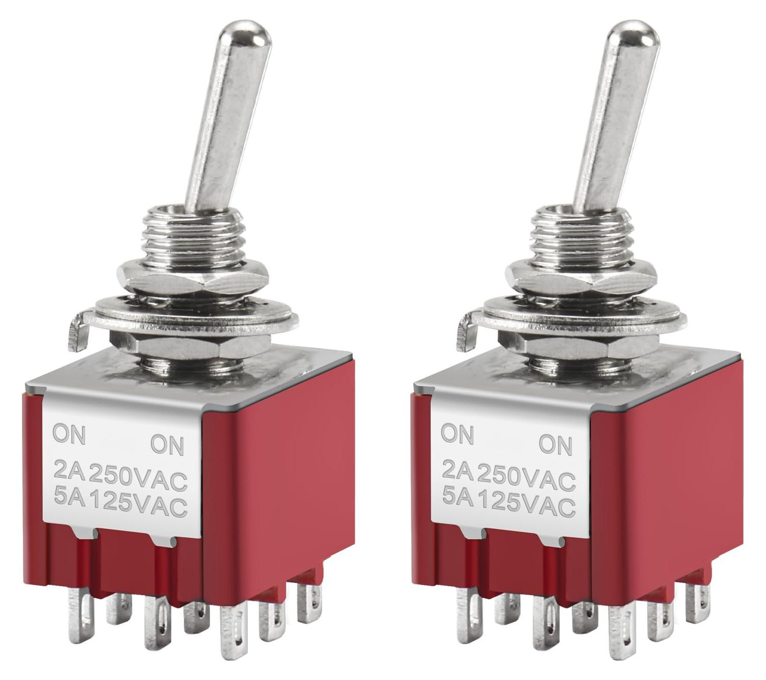 Dripio Miniatuur tuimelschakelaar 3PDT, ON-ON, 9-polig, 2A/250V, 2 stuks