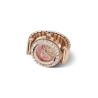Uhrenring GUESS "ANNA", rosa (roségoldfarben), Armbanduhren, Damen, Quarzuhr, Damenuhr, Edelstahlringschiene, analog