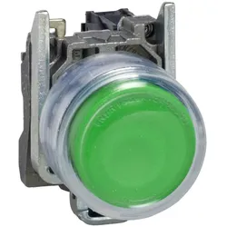 Schneider Electric XB4BP31EX Drucktaster, Harmony XB4, Metall, 22mm, grün, vorstehend, unbeschriftet, tastend, mit Schutzkappe, 1S, ATEX