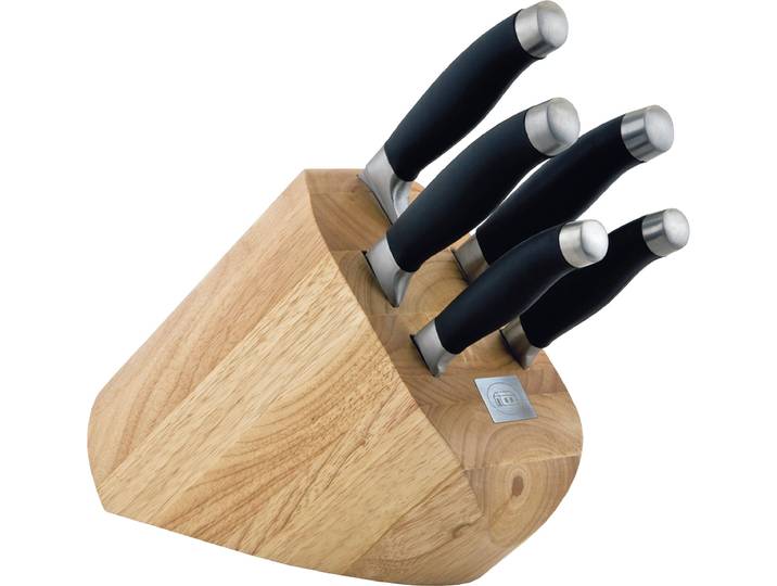 Messerblock CARL SCHMIDT SOHN SHIKOKU 6-teiliges Set, Edelstahl rostfrei , braun (schwarz), B:1,2cm H:36,6cm L:15,5cm Ø:1,2cm, Messerblöcke, Messerblock, mit Kullenschliff