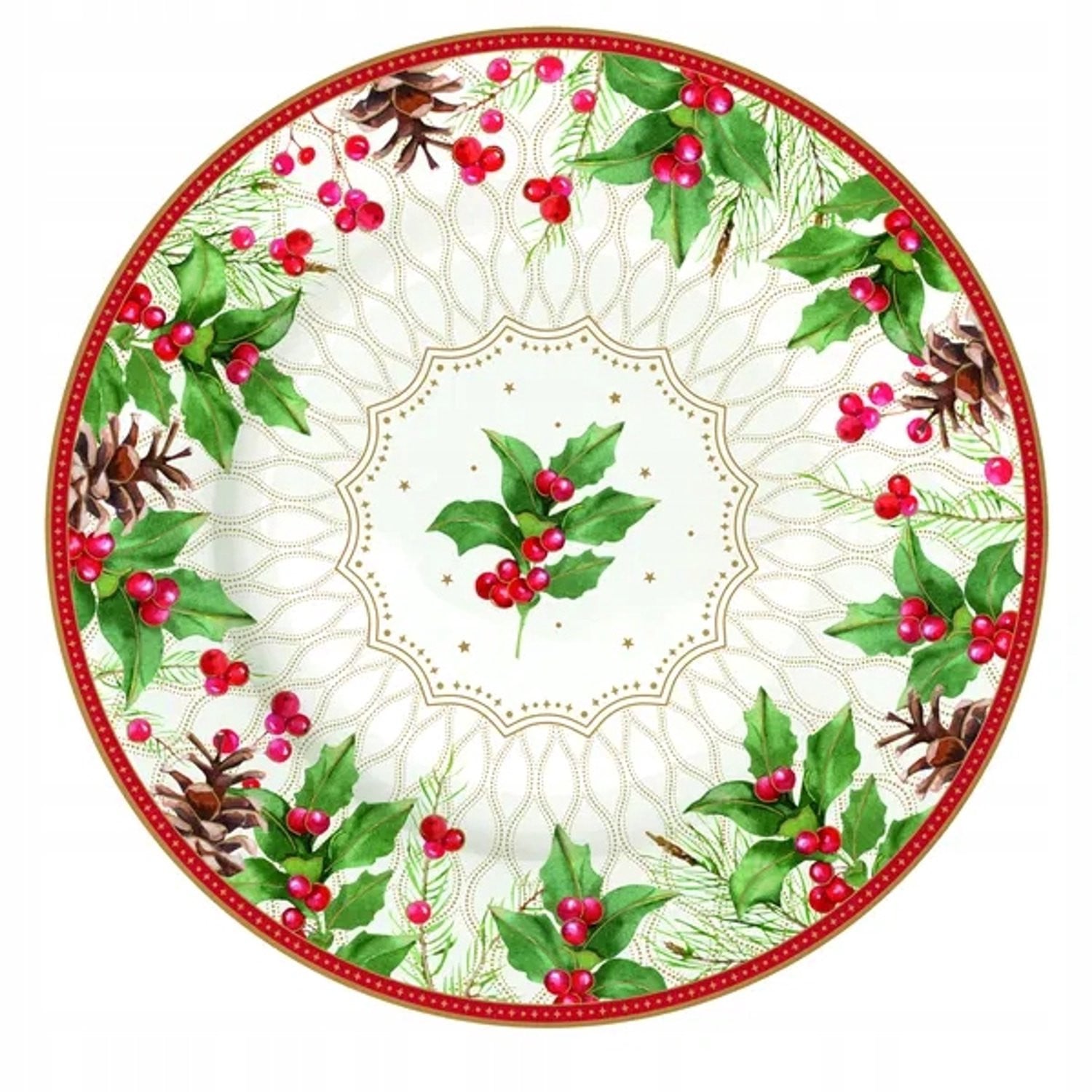 Porseleinen dessertbord met kerstbessen thema, 19 cm