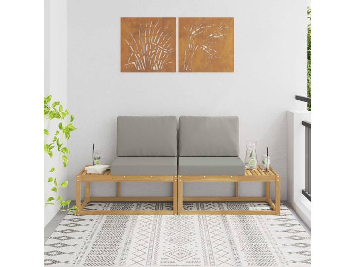 vidaXL Outdoor End Sofa mit Kissen 2 Stück Weiß Massivholz Akazie