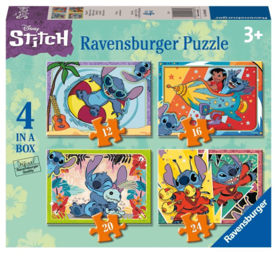 Ravensburger Disney Stitch 4-in-a-Box Jigsaw Puzzles – 12, 16, 20 ; 24 Pieces for Kids