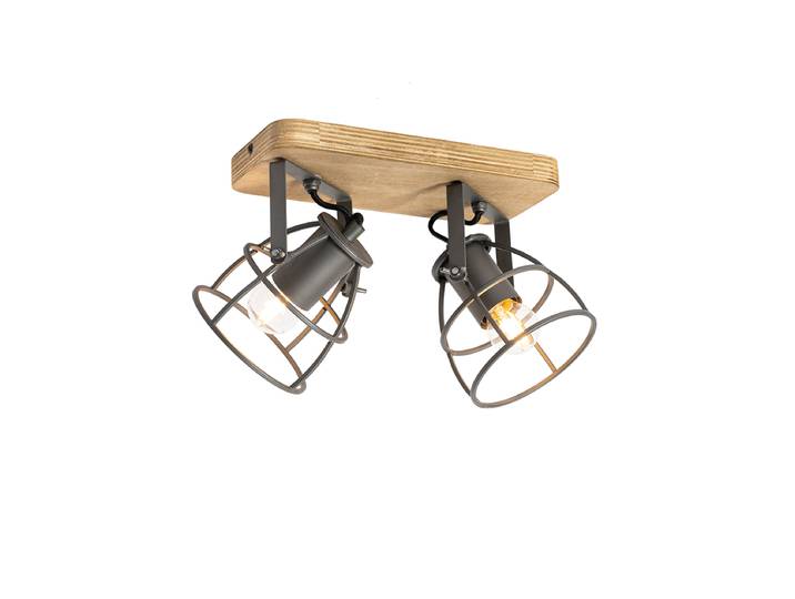 Spot encastré industriel gris foncé avec bois réglable 2 lumières