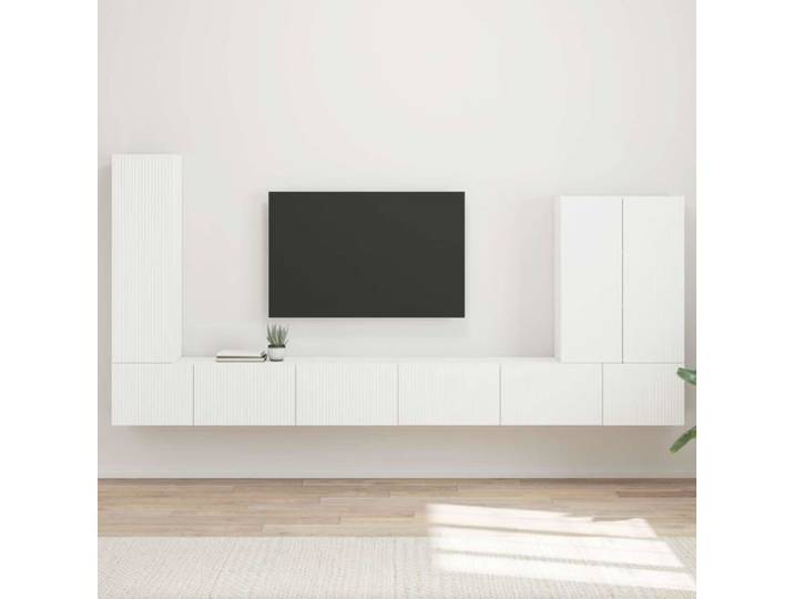 Centre de divertissement réglable - - Blanc - 6 pièces - 98x31x29 5 cm - Rangement multimédia - Support TV