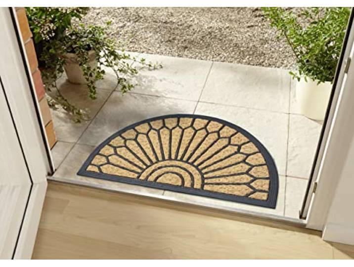 Hanse Home Paillasson en Coco et Caoutchouc Semi-Circulaire pour l'intérieur et l'extérieur - Naturel - Décoration d'extérieur - Résistant aux intempéries et antidérapant - pour Couloir\, terrasse\,