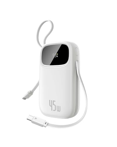 Baseus QPow3 Powerbank 45W 20000mAh met 2 geïntegreerde USB-C kabels, Wit