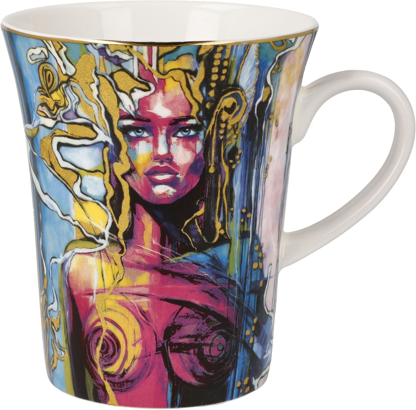 Tasse GOEBEL "Künstlertasse Lana Frey -Freya", bunt, B:10cm H:11cm, Porzellan, Trinkgefässe, Tasse bunt 11cm, 1 Stk.
