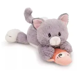 Nici: Graue Plüschkatze und Fisch, liegend - 30 cm