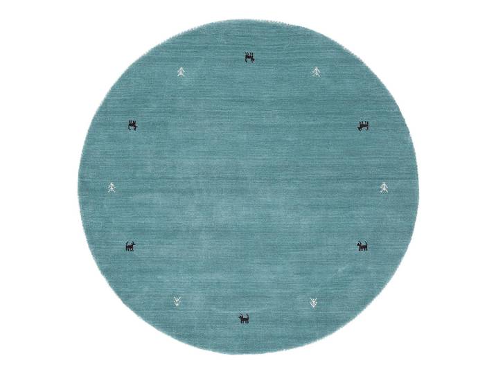 Wollteppich Gabbeh Uni Rund Türkis/Türkis 200 x 200cm Wolle