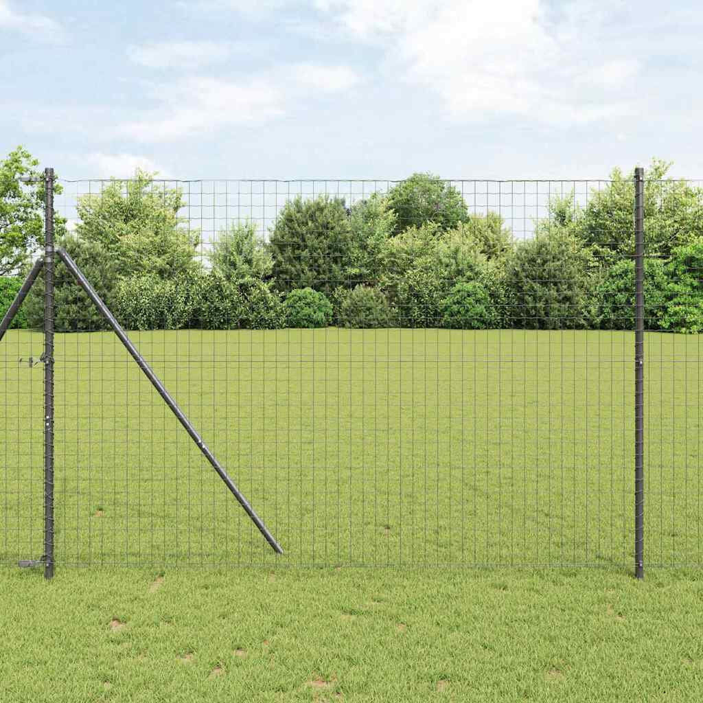 Metro Fence Posts 12 Pcs Powder-Coated Steel Grey 210cm H x 3.2cm W x 3.2cm D