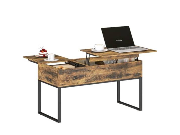 HOMCOM Hebefunktion-Couchtisch Soft Close 100x45x67 cm Rustikales Braun Couchtisch mit Schiebeplatte, verstecktem Stauraum