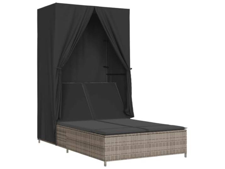 MNCVXAXG Doppelliege Grau aus Polyrattan mit Dach und Vorhängen Rückenlehne in 4 Positionen, gepolsterte Kissen, abnehmbarer Bezug, pulverbeschichteter Stahl, 104 x 197 x 193 cm