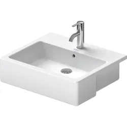 Duravit Halbeinbauwaschtisch Vero 55cm, mit Überlauf, mit Hahnlochbank, 1 Hahnloch, 0314550000, Farbe: Weiß