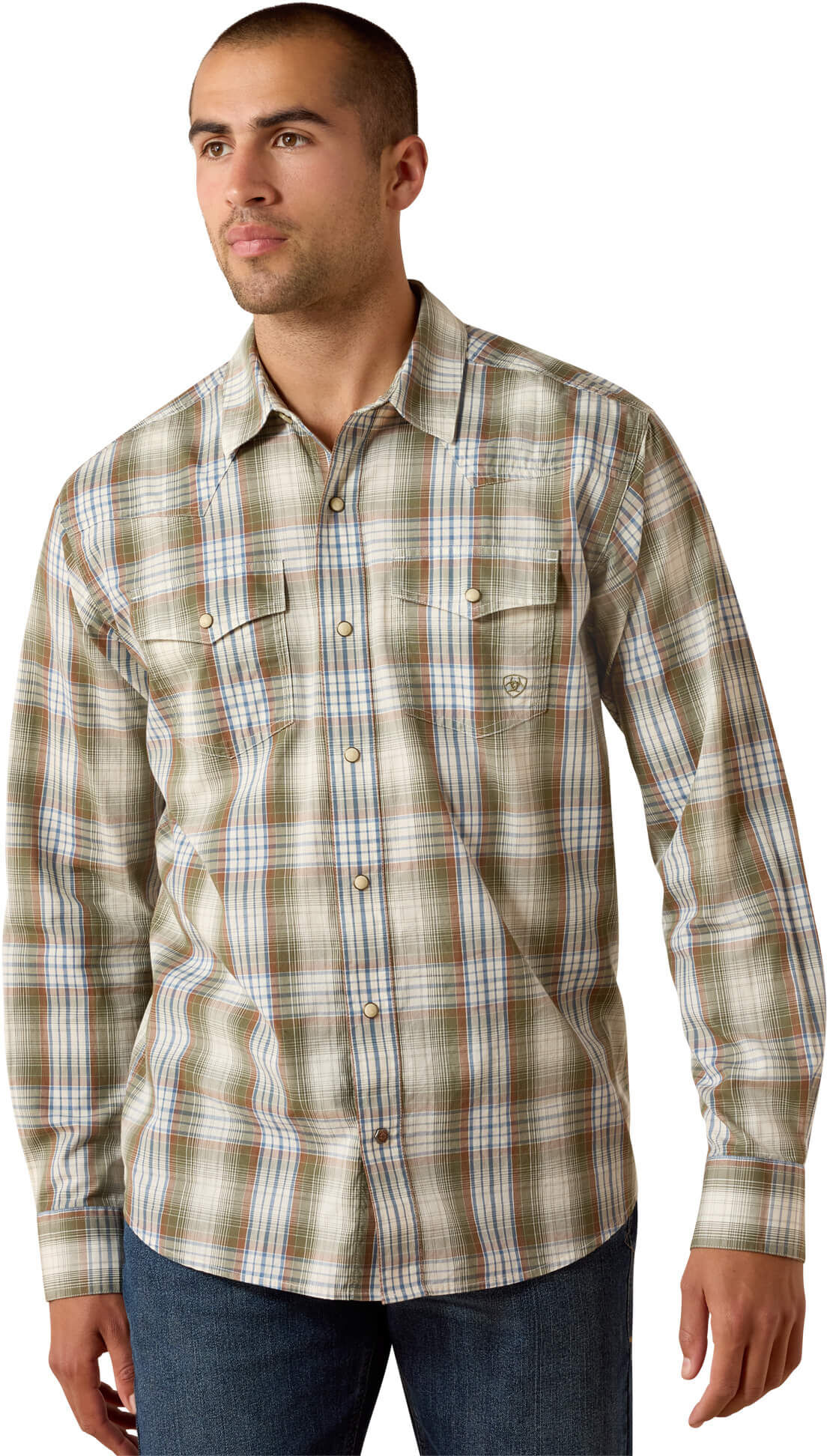 Men's Retro Holt Fitted Snap Shirt in Four Leaf Clover Plaid Cotton, Size: XL-T by Ariat