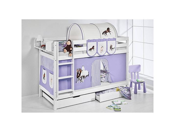 Lits superposés Chevaux 90 x 200cm Blanc/Lilas