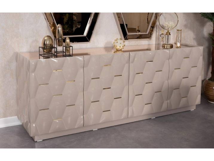 JVmoebel Sideboard Beige Kommode im italienischen Stil aus robustem Holz, Made in Europa