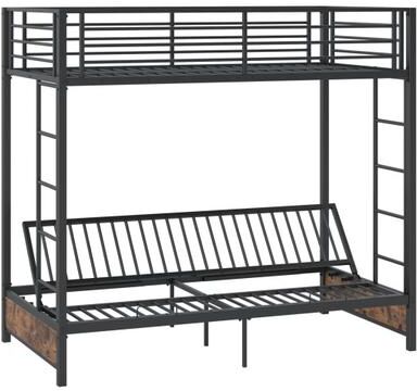 Costway Heavy Duty Metal Bunk Bed Frame with Headboard and Footboard-Rustic Brown