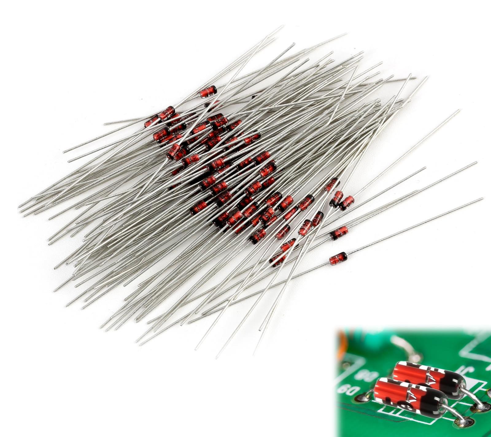 Selius 100 stuks 1N4148 high-speed signaaldiodes, 100V, 200mA