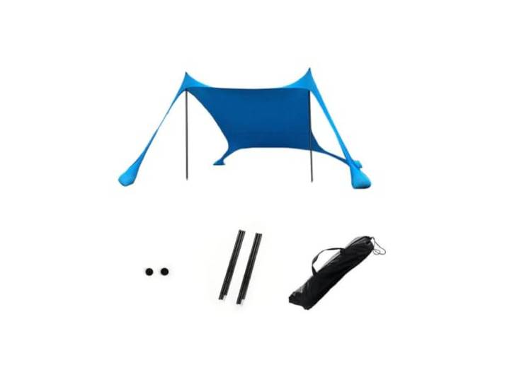 Picknick-Zelt-Set für Strand, 300 x 300 x 200 cm, Blau Tragbares Outdoor-Baldachin mit 2 Eisenstangen für Camping und Picknick, Polyester-Sonnenschutz