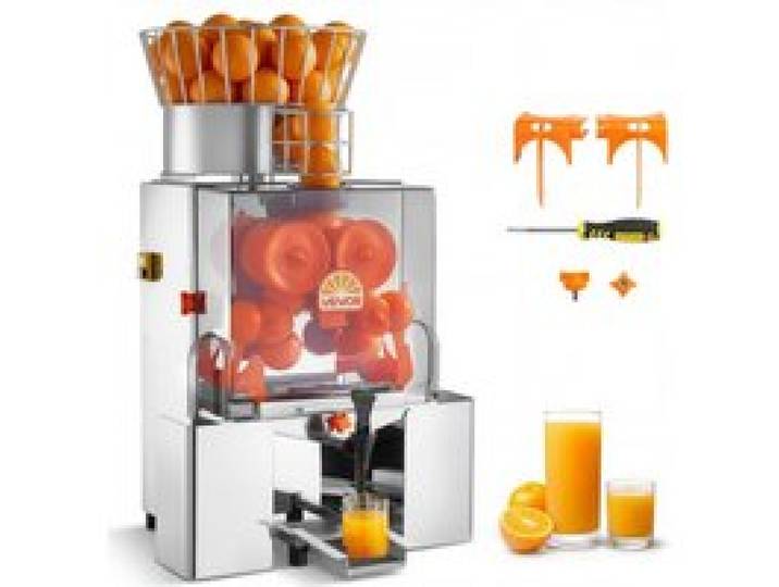 VEVOR Gewerbliche Orangenpresse Elektrische Zitruspresse mit Wasserhahn, 120 W Saftpresse für bis zu 20 Orangen pro Minute, Entsafter für Zitronen Zitrusfrüchte mit 2 Schalenbehältern (Edelstahl)