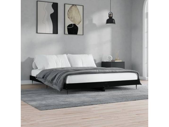 RJPLMFV Bettgestell, 200 x 200 cm, Holz, Schwarz Robuste Metallfüße, Sperrholzlatten inklusive, Lattenrost, für Schlafzimmer Erwachsene