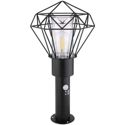 LED Außenleuchte mit Bewegungsmelder Gartenleuchte Edelstahl Stehlampe Bewegungsmelder, schwarz Diamant Gitter, 1x 7W 806Lm warmweiß, LxBxH 22,5x25,5x50 cm