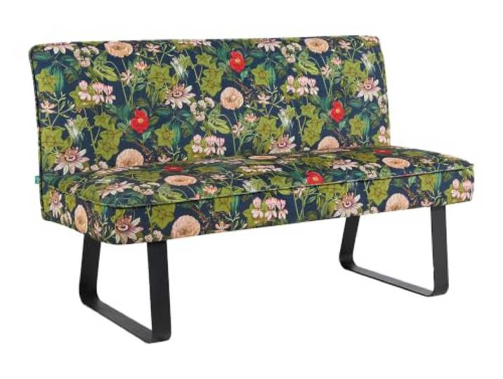 DUBI Möbel Sitzbank Emilia 140 cm mit Federkernpolsterung – Moderne Esszimmerbank im Blumen-Design – Gepolsterte Küchenbank Floral – Stabiles Metallgestell Schwarz