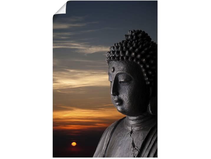 Poster ARTLAND Buddha Statue vor Sonnenuntergang , schwarz (farbe bild(er): schwarz), B:60cm H:90cm, Bilder, Poster, ohne Rahmen