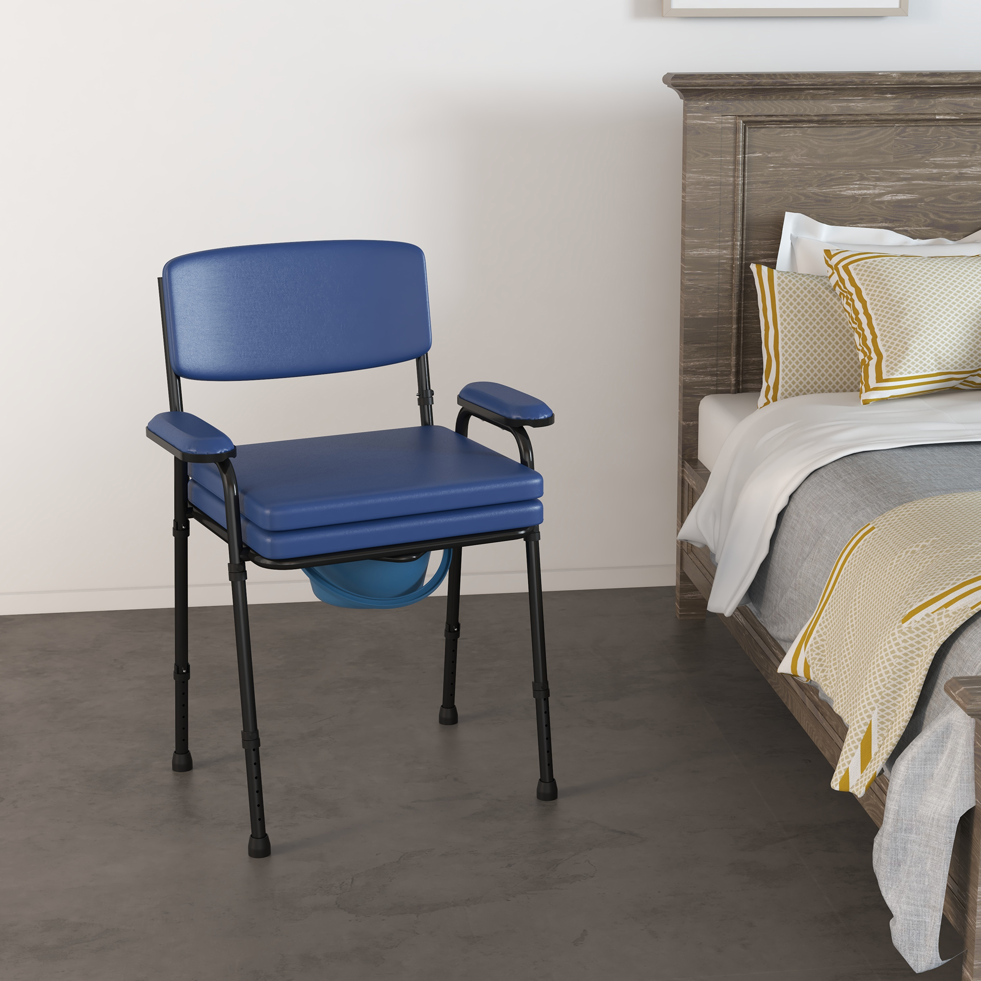 Homcom Sedia Comoda 5 in 1 per Anziani e Disabili per WC e Doccia, Altezza Regolabile e Secchio Rimovibile, Blu
