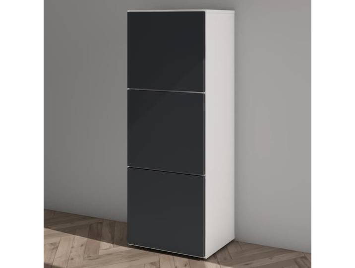 Armoire à Chaussures Commode à Chaussures Entrée Mai & Mai Blanc Mat + Gris Noir Mat 45x36x120 cm ACH2